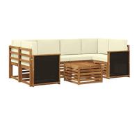 HETFTJN Set Divani da Esterno 7 Pezzi Legno di Acacia Massello | Salotto componibile da giardino con tavolino e divanetti modulari completi di cuscini sfoderabili tonalità crema.