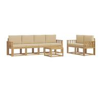 HETFTJN Set Divani da Esterno 7 Pz in Legno Acacia Massello Bianco Beige | Salotto componibile da giardino e terrazza a doghe con tavolo e cuscini sfoderabili per momenti di relax e socializzazione