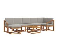 HETFTJN Set Divani da Esterno 8 pz in Legno di Acacia Grigio Chiaro | Salotto componibile con tavolo e cuscini sfoderabili per giardino, patio, balcone o zona piscina.