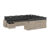 HETFTJN Set Divani da Giardino 11 Pezzi in Rattan PE Grigio con Tavolo | Salotto modulare per terrazzo e patio con vano salvaspazio integrato sotto ogni seduta e tavolino in vetro temperato.