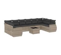 HETFTJN Set Divani da Giardino 11 pz in Polyrattan con Tavolo Grigio | Salotto modulare da esterno per terrazzo e patio con cuscini sfoderabili e ripiano del tavolino in vetro temperato.
