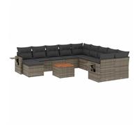 HETFTJN Set Divani da Giardino 12 pz in Rattan PE con Cuscini Grigio | Salotto componibile da esterno per terrazzo e patio con tavolino pieghevole laterale e piano in legno di acacia.