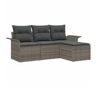 HETFTJN Set Divani da Giardino 4 Pz in Polyrattan Grigio col Poggiapiedi