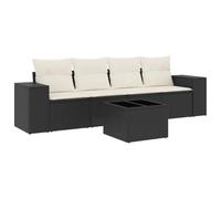 HETFTJN Set Divani da Giardino 5 pz in Polyrattan Nero con Cuscini | Salotto modulare per terrazzo e patio con tavolino in vetro temperato e cuscini sfoderabili per il relax all aria aperta.