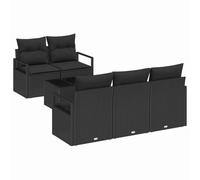 HETFTJN Set Divani da Giardino 6 Pz in Polyrattan Nero con Tavolo | Salotto modulare da esterno per giardino e terrazzo con telaio in acciaio, piano in vetro temperato e cuscini sfoderabili.