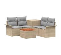HETFTJN Set Divani da Giardino 6 Pz in Rattan Sintetico Beige e Grigio | Salotto modulare per terrazzo e patio con pratico box portaoggetti, telaio in acciaio e morbidi cuscini inclusi.