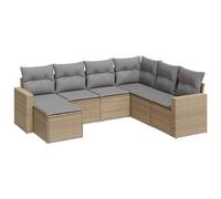 HETFTJN Set Divani da Giardino 7 pz in Polyrattan Beige | Salotto componibile per terrazzo e patio con cuscini e pratico vano portaoggetti sotto la seduta.