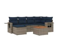 HETFTJN Set Divani da Giardino 7 pz in Polyrattan con Tavolo Grigio | Salotto modulare da esterno per terrazzo e cortile con bracciolo pieghevole e piano in legno di acacia.