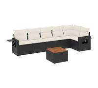HETFTJN Set Divani da Giardino 7 Pz in Rattan PE Nero con Tavolo | Salotto componibile per terrazzo e patio con tavolino pieghevole laterale e cuscini sfoderabili per relax