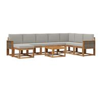 HETFTJN Set Divani da Giardino 9 Pz in Legno Sezionale Modulare | Salotto componibile con cuscini grigio chiaro per patio e terrazzo, tavolino e pouf inclusi per 8 posti