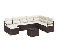 HETFTJN Set Divani da Giardino 9 Pz in Polyrattan Marrone e Crema | Salotto modulare per terrazzo e patio con pratico vano portaoggetti e cuscini sfoderabili per sette posti a sedere.