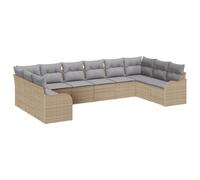 HETFTJN Set Divani da Giardino Modulare 10 Pezzi in Polyrattan Beige | Salotto componibile con contenitore integrato per terrazzo e balcone esterno, seduta confortevole per dieci persone.