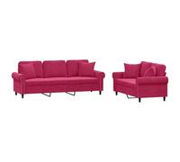 HETFTJN Set Divano 2 e 3 Posti in Velluto Rosso Vino con Cuscini | Salotto completo con struttura in metallo e compensato per il soggiorno, morbida imbottitura e supporti extra inclusi.