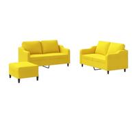 HETFTJN Set divano 3 pezzi con cuscino in tessuto giallo chiaro - Moderno set divano composto da due divani a 2 posti e un poggiapiedi - Struttura in metallo robusta per soggiorno e relax