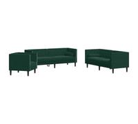 HETFTJN Set divano Chesterfield da 3 pezzi con poltrona, divano a 2 posti e divano a 3 posti, rivestimento in velluto con 4 cuscini per il collo, mobili retrò per soggiorno per 6 persone, verde scuro