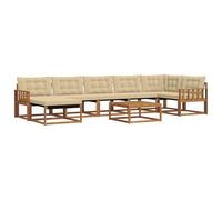 HETFTJN Set divano da esterno 22 pezzi in legno massello di acacia con textilene, divano modulare per terrazza e giardino, naturale e beige, con cuscini per seduta e schienale