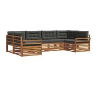 HETFTJN Set divano da esterno in legno massello di acacia da 6 pezzi, set lounge modulare con comodi cuscini, naturale/antracite, design moderno, finitura laccata