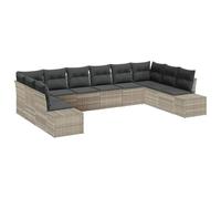 HETFTJN Set Divano da Giardino 10 Pezzi in Polyrattan Grigio Chiaro | Salotto componibile da esterno in sintetico resistente con cuscini per giardini, terrazze e verande per dieci persone.