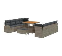 HETFTJN Set Divano da Giardino 11 Pezzi Polyrattan Grigio con Contenitore | Arredo modulare per terrazza e giardino composto da sedute flessibili, tavolino e vani salvaspazio integrati.