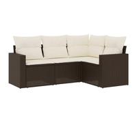 HETFTJN Set Divano da Giardino 4 Pezzi in Polyrattan Marrone con Cuscini | Salotto modulare da esterno per terrazzo e patio con vano portaoggetti integrato e cuscini sfoderabili con imbottitura.
