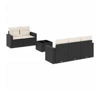 HETFTJN Set Divano da Giardino 6 pz in Polyrattan Nero | Mobili componibili per terrazzo e cortile con vani salvaspazio flessibili e piano del tavolo in vetro temperato.
