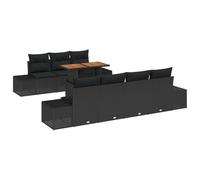 HETFTJN Set Divano da Giardino 8 Pezzi in Polyrattan Nero per Esterno | Arredo modulare per terrazzo e patio con piano in legno di acacia e sedute componibili per sette persone.