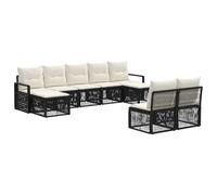 HETFTJN Set Divano da Giardino 9 Pezzi in Polyrattan Nero per Esterno | Salotto modulare nero con struttura in acciaio e cuscini imbottiti per relax in giardino, terrazza o patio estivo.