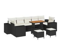 HETFTJN Set Divano da Giardino Modulare 10 Pz con Cuscini Nero e Crema | Salotto componibile in polyrattan per terrazzo e patio, completo di tavolo centrale e morbidi cuscini sfoderabili.