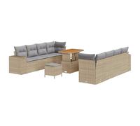 HETFTJN Set Divano da Giardino Modulare 11 Pezzi in Polyrattan Beige | Salotto componibile da esterno per patio e terrazza con tavolo regolabile in altezza e comode sedute per dieci persone.