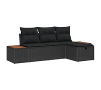 HETFTJN Set Divano da Giardino Modulare 4 Pezzi Polyrattan Nero | Design componibile leggero in polyrattan con cuscini sfoderabili per giardino, terrazza o patio.