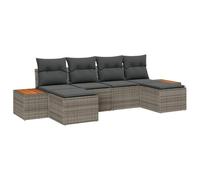 HETFTJN Set Divano da Giardino Modulare 6 Pezzi Grigio Rattan Sintetico | Salotto componibile da esterno per terrazzo e patio con vani contenitore integrati e cuscini sfoderabili con cerniera.
