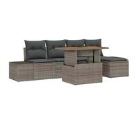 HETFTJN Set Divano da Giardino Modulare 6Pezzi in Polyrattan Grigio | Salotto angolare componibile da terrazzo e patio con tavolo alto in acacia e pouf multifunzione per pranzi all'aperto.