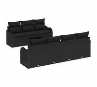 HETFTJN Set Divano da Giardino Modulare 8 Pezzi in Rattan Nero | Arredo modulare da esterno per giardino e terrazza composto da sette sedute con cuscini sfoderabili e tavolo in vetro.
