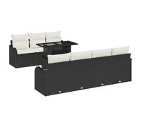 HETFTJN Set Divano Modulare da Giardino 8 Pezzi in Rattan Nero con Tavolo | Salotto componibile per esterni composto da sette sedute con cuscini sfoderabili e tavolino in vetro per terrazza e patio.