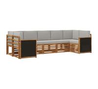 HETFTJN Set Divano Sezionale da Giardino in Legno Massello Acacia 7 Posti | Salotto modulare componibile per patio e terrazzo con struttura a doghe e cuscini sfoderabili con zip grigio chiaro.