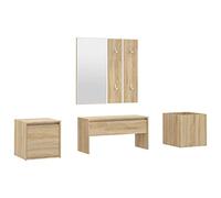 HETFTJN Set guardaroba in rovere Sonoma, mobili da corridoio con panca, specchio, 2 pannelli appendiabiti, fioriera e scatola portaoggetti, robusta struttura in legno per l'ingresso
