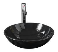 HETFTJN Set lavabo da appoggio con rubinetto e scarico, lavabo rotondo in vetro temperato per bagno e WC degli ospiti, ciotola in vetro con rubinetto, nero e argento