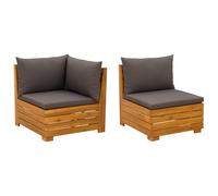 HETFTJN Set Lounge da Giardino 2 Pezzi in Legno di Acacia Marrone | Soluzione modulare per patio e balcone con cuscini sfoderabili e struttura a listelli in legno massello traspirante.