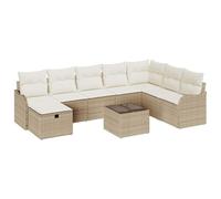 HETFTJN Set lounge in polyrattan, 9 pezzi, colore beige, crema, modulare per balcone, divano, resistente alle intemperie, con spazio 55 x 55 x 37 cm, per terrazze, balconi e giardini