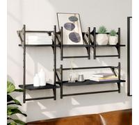 HETFTJN Set Mensole da Parete con Aste 4pz, Scaffale Da Parete Mensole Industrial Scaffale Piccolo Mensole Da Esterno Adatto per Soggiorno Cameretta Bagno Cucina, Nero in Legno Multistrato