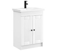 HETFTJN Set Mobile Bagno 2 Pezzi con Lavabo e Rubinetto Bianco 56x37,5x81cm | Soluzione salva-spazio per stanza da bagno con anta a cerniera, ripiano interno e manopole nere in metallo resistente.