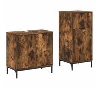HETFTJN Set Mobile Bagno 2 Pezzi Lavabo e Colonna Rovere Fumé