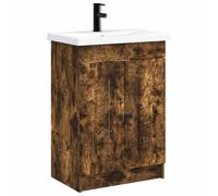 HETFTJN Set Mobile Bagno 2 Pezzi Rovere Fumo con Lavabo 78,5x37,5x81 cm | Soluzione salvaspazio per il bagno con mobiletto multiuso in legno ingegnerizzato, vano chiuso e rubinetteria inclusa.
