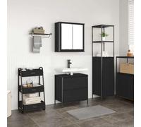 HETFTJN Set Mobile Bagno 2 Pezzi Rovere Nero Legno Multistrato con Specchio, Salvaspazio Stretto per Bagno Moderno, Mobile Lavabo e Pensile