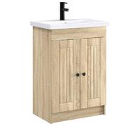 HETFTJN Set Mobile Bagno 2 Pezzi Rovere Sonoma con Lavabo 56x37.5x81 cm | Soluzione salvaspazio per il bagno moderno con lavandino integrato, miscelatore e armadietto in legno ingegnerizzato.