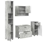 HETFTJN Set Mobile Bagno 4 Pezzi con Specchio e Cassetti Grigio Cemento | Soluzione salvaspazio moderna per il bagno con ampi scomparti, ripiani integrati e finitura coordinata in grigio.