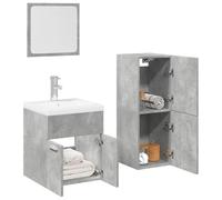 HETFTJN Set Mobile Bagno 4 Pezzi Grigio Cemento con Mobiletto Salvaspazio Armadietto Lavabo e Specchio per Ottimizzazione Spazio Bagno Moderno