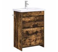 HETFTJN Set Mobile Bagno con Lavabo e Rubinetto Rovere Fumo 61x40 cm | Arredo per il bagno moderno composto da mobiletto a 2 cassetti in legno ingegnerizzato e lavello completo di rubinetto.
