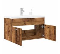 HETFTJN Set Mobile Bagno Salvaspazio 2 Pezzi con Lavabo, Armadietto Legno Antico e Bianco Ceramica, Dimensioni 80x38.5x46 cm, Montaggio a Parete per Spazio Ordinato