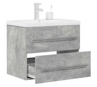 HETFTJN Set Mobile Bagno Salvaspazio con Lavabo Ceramica e Armadietto Grigio Cemento Legno Multistrato, 60x38.5x48 cm, 2 Pezzi per Ottimizzazione Spazio
